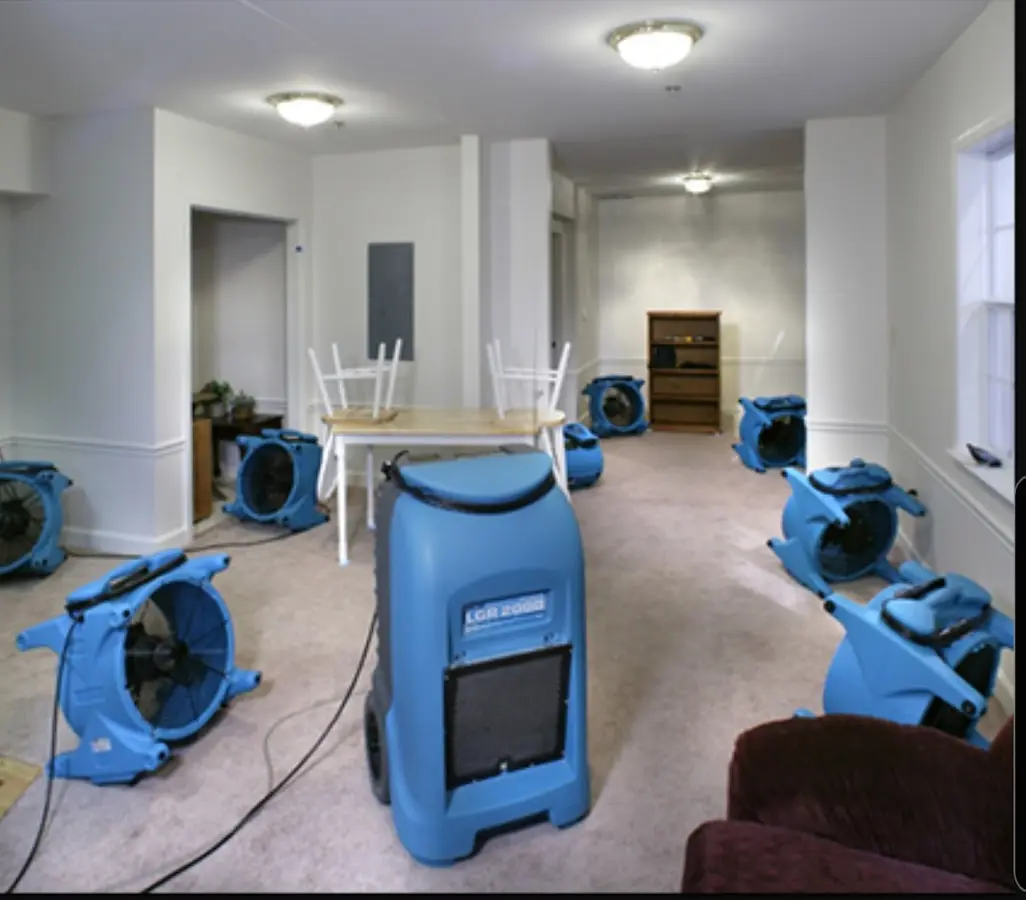 Air movers and dehumidifier setup for Water Damage Restoration in Wanaque